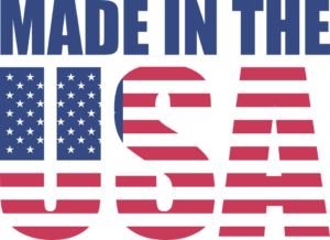 elements of American flag in wording MADE IN THE USA
