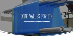 Blue Poly Web with text "core values for TDI"