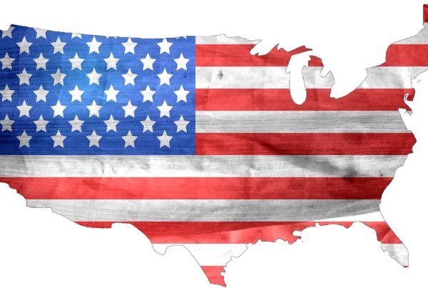 image of the USA with a flag printed on it