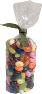 image of a clear bottom gusseted bag filled with jelly beans